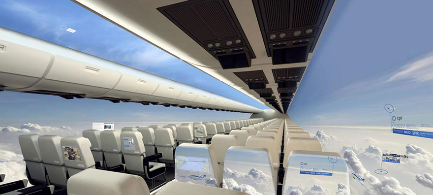 Em 10 Anos, Aviões sem janelas darão aos Passageiros uma vista Panorâmica Do Céu 