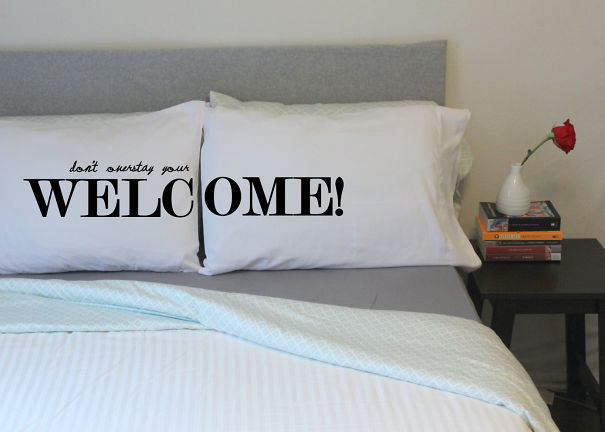 Pillows Reminding Guests To Not Overstay Their Welcome