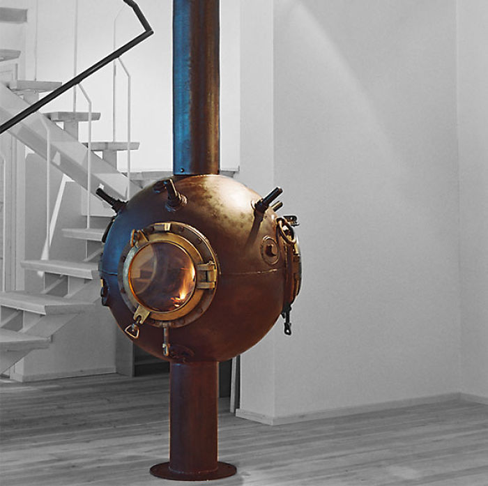 Sea Mine Turned Into A Fireplace