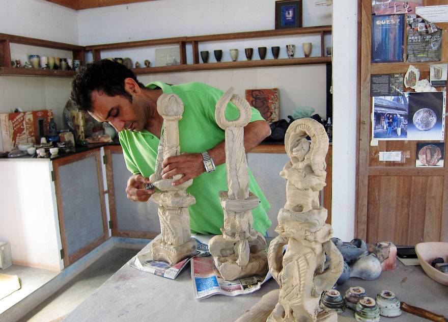 Adil Writer In His Studio Mandala Pottery In Auroville, In The Lush Forests Of South India.