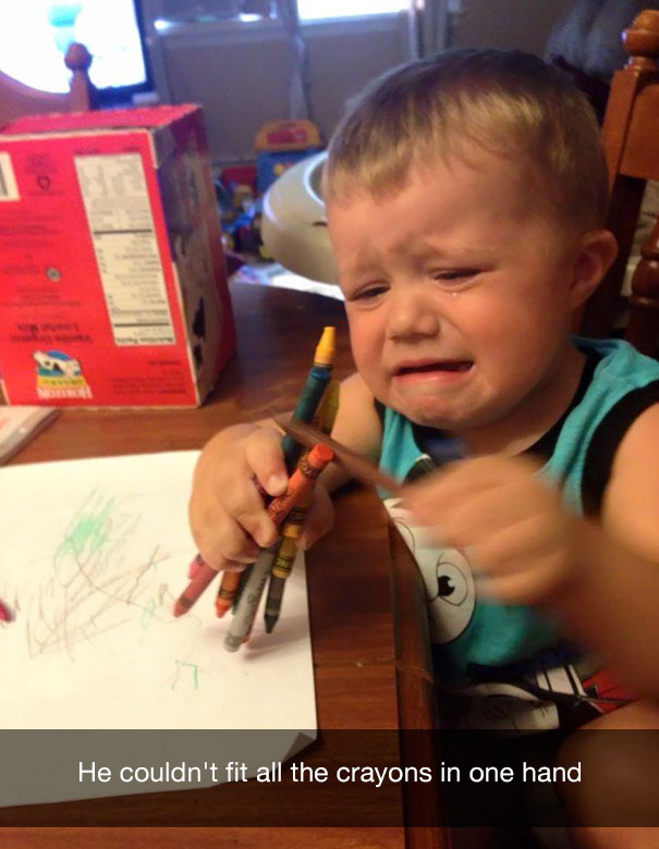 He couldnt fit all the crayons in one hand