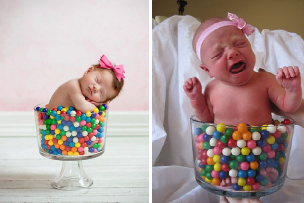 Baby Girl Sleeping In A Vase Full Of Gumballs. Nailed It