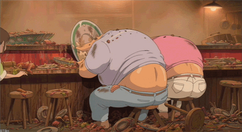 Image result for spirited away pigs eating gif