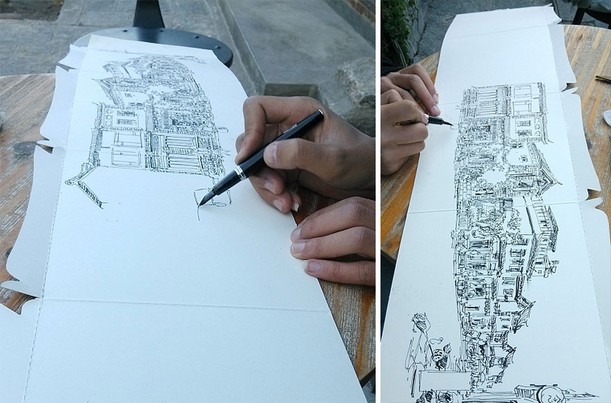 Draw On waste paper on the streets by Wenyi wanders