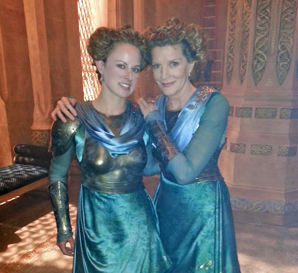 Rene Russo And Her Stunt Double Chloe Bruce On The Set Of Thor: The Dark World