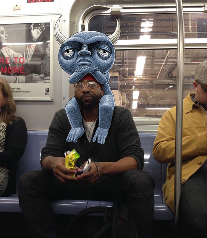 This Clever Artists Has Incredible Monsters Hang Out With Strangers On The Subway