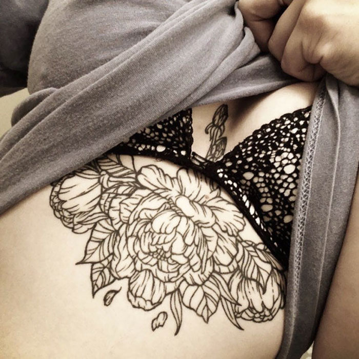 Blooming Peony Tattoo Covering Scars From Self-Harming