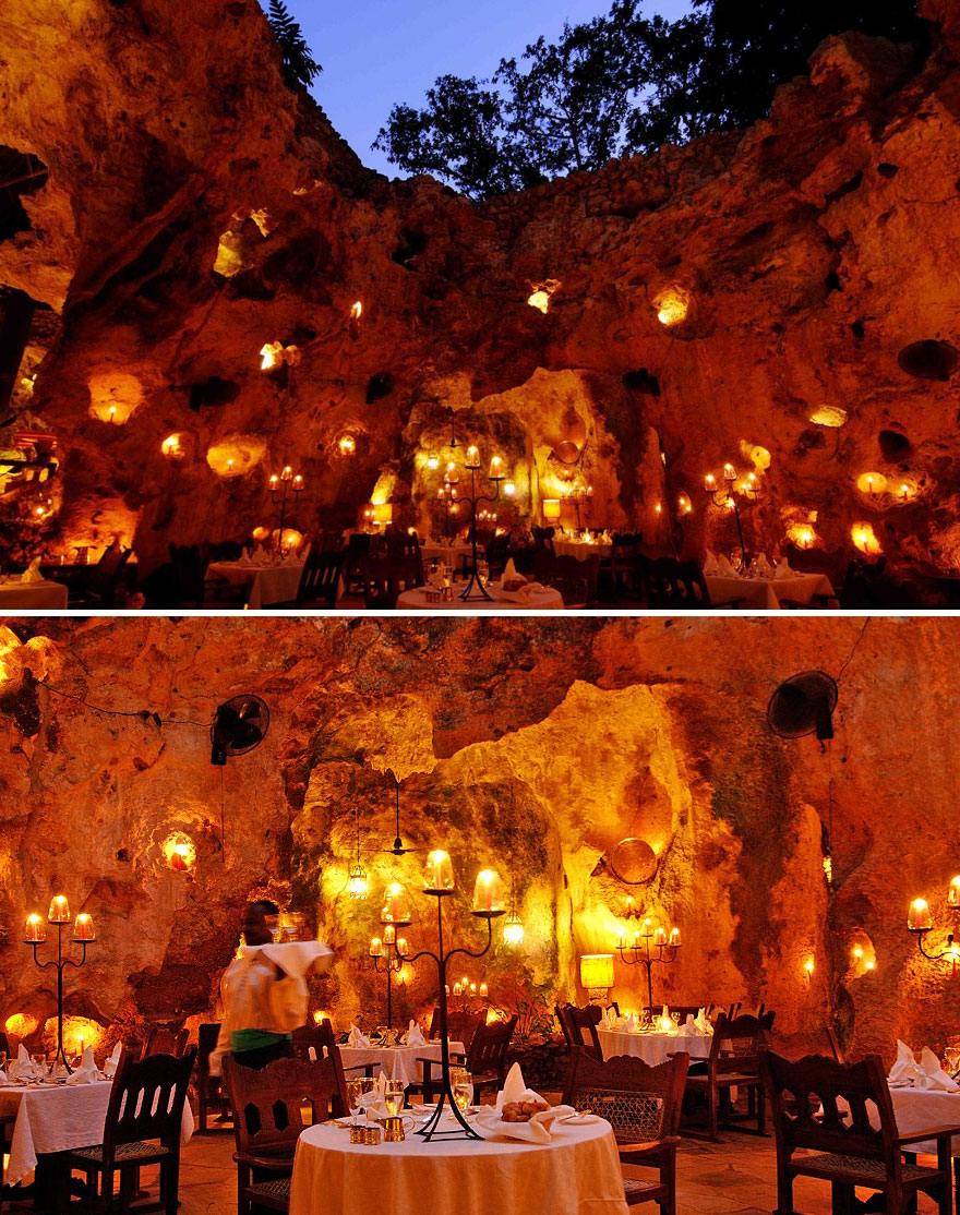 Ali Barbour's Cave Restaurant In Kenya Set In An Ancient Cave And Illuminated Entirely By Candlelight