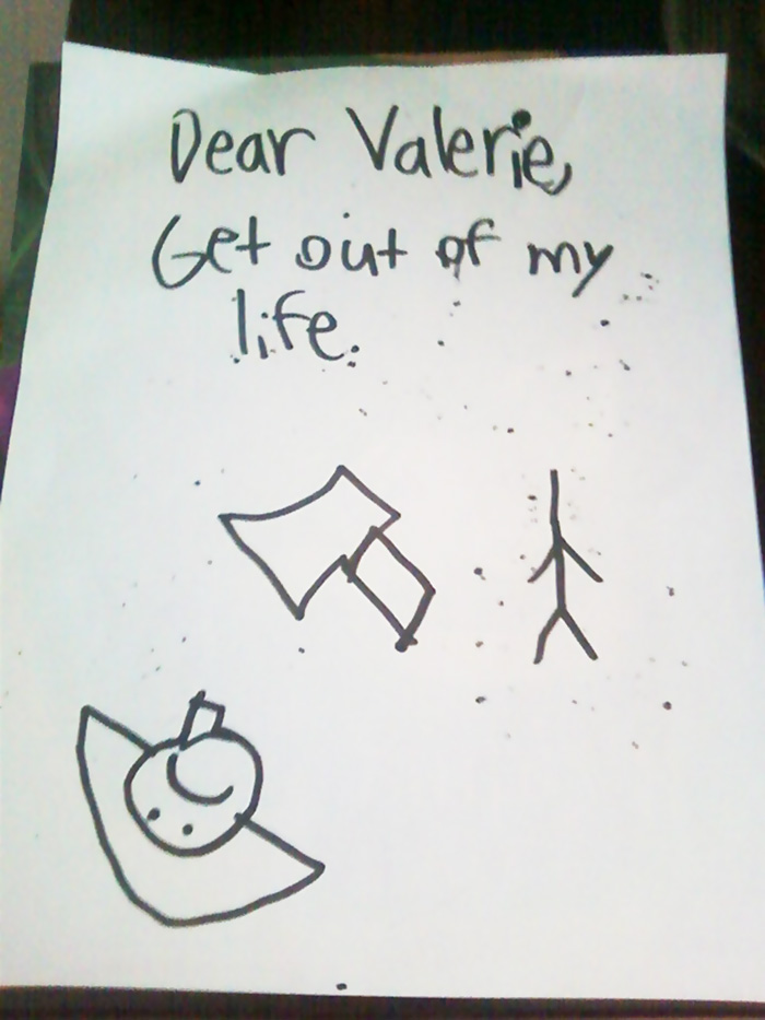 My Cousin Babysits A Child Who Is Not Very Fond Of Her. She Found This Letter In His Room, He Left It On His Desk. (Her Name Is Valerie)