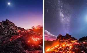 Photographer Risks Getting Burned To Capture Lava, Meteor, Milky Way And Moon In A Single Shot
