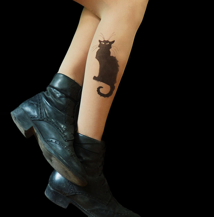 Chat Noir Cat Tattoo Tights