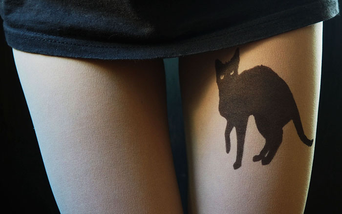 Black Cat Hand Painted Tights