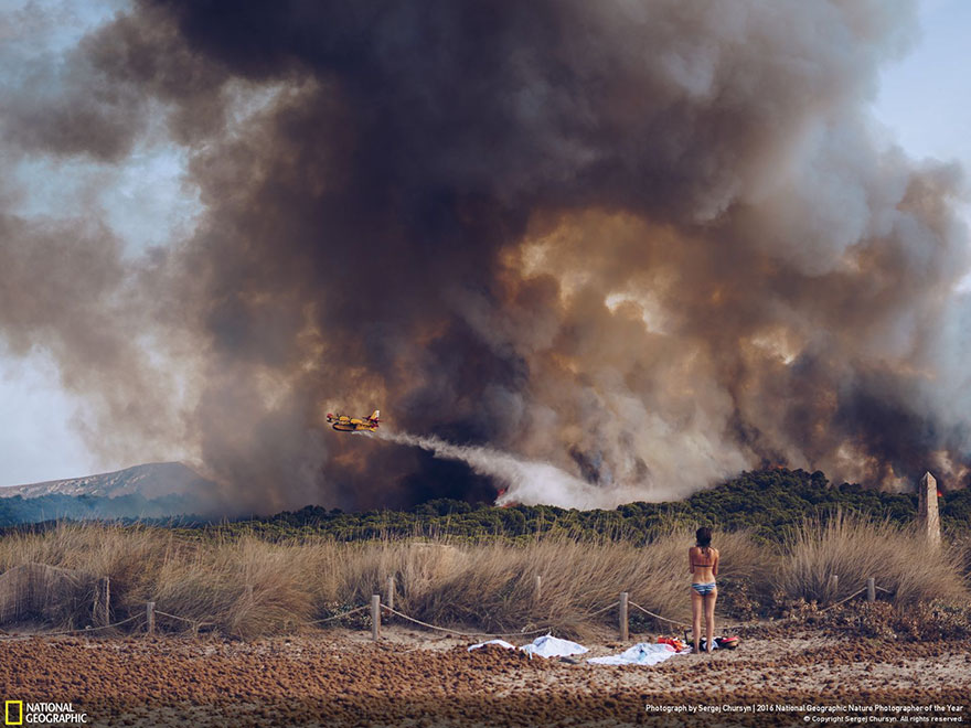 Honorable Mention, Environmental Issues: Wildfire at the beach, Spain