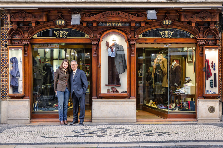 Cládia Marques And Her Grandfather Alfredo Teixeira Welcome Visitors Into Their Men's Clothing Store