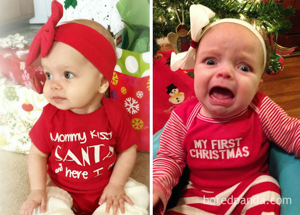 baby girl in her first christmas outfit. Nailed it