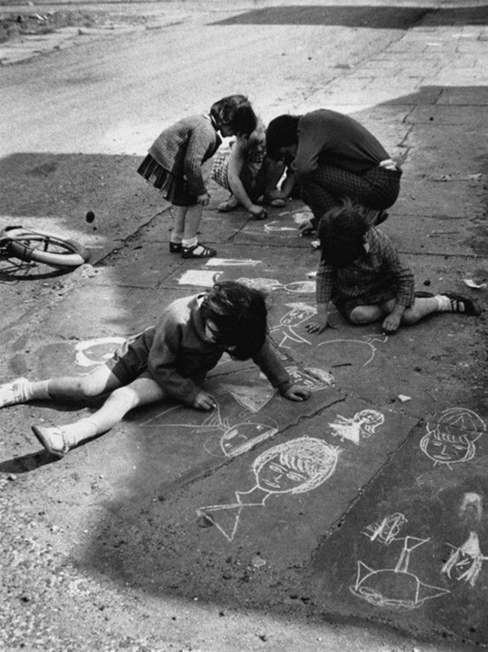 Children Drawing With Chalk, Manchester, 1966