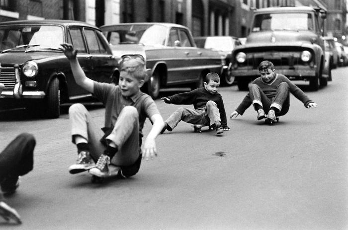 Boys Skateboarding In Streets Of New York, 1960s