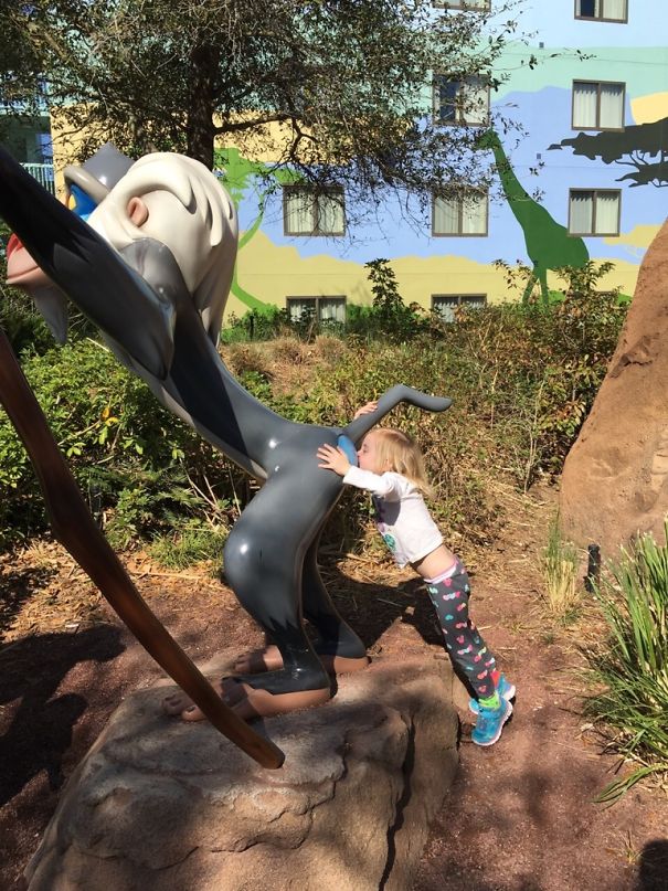 At Disney, Daughter Said "Mom Take A Picture Of Me Giving Rafiki A Kiss"