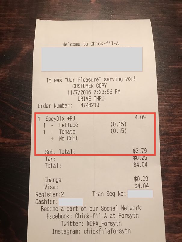 Chick-Fil-A Doesn't Charge Customers For Ingredients That The Customers Don't Want