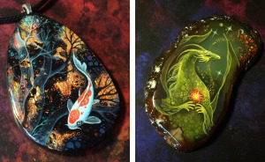 Dragons And Koi On Wood And Stone