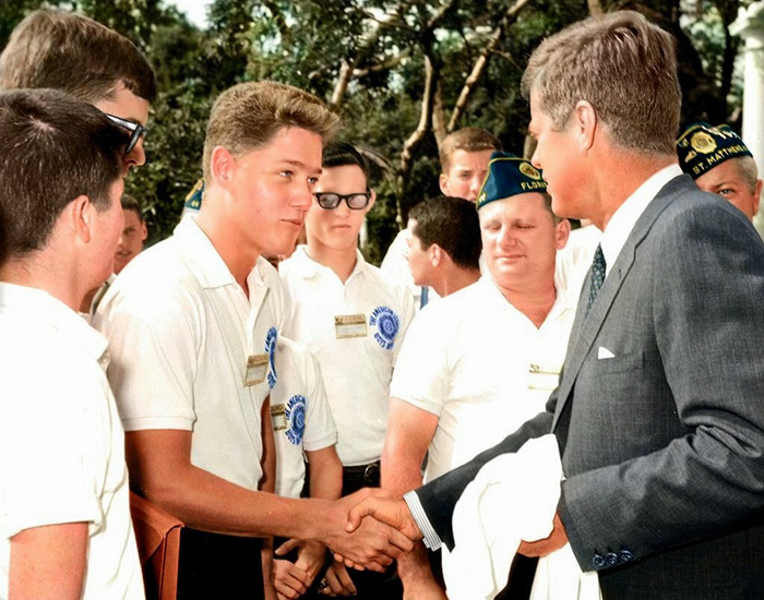 Young Bill Clinton Shaking Hands With President John F. Kennedy In The Rose Garden Of The White House. July 24, 1963