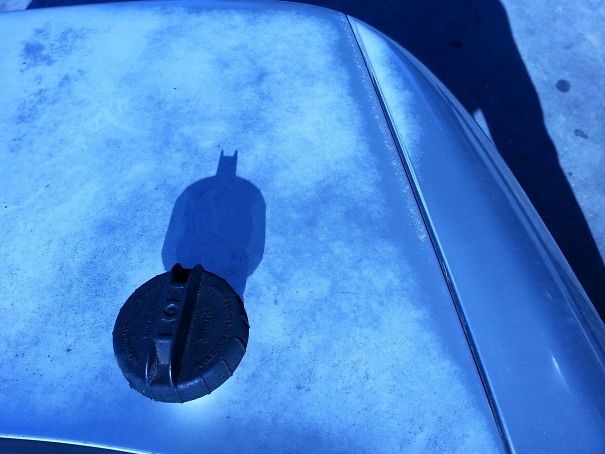 The Top To My Gas Tank Casts The Shadow Of Batman At The Right Angle