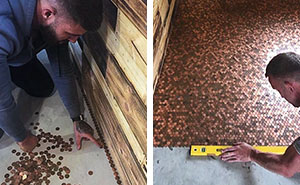 When This Barber Was Quoted £1000 For The New Shop Floor He Decided To Cover It With 70,000 Pennies Instead