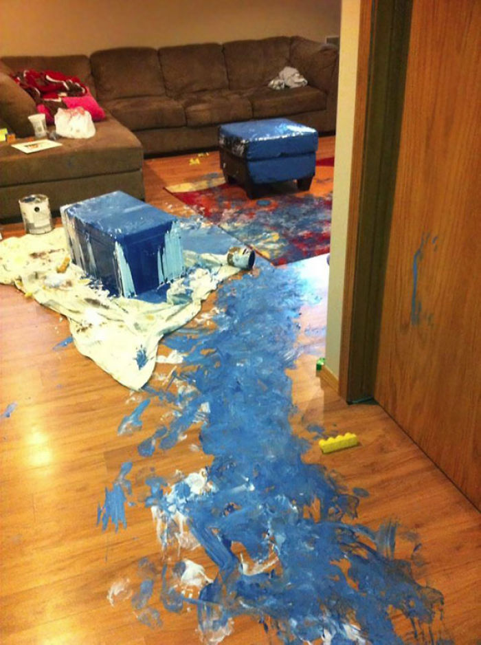The Kids Woke Up Early To Help Paint The Basement