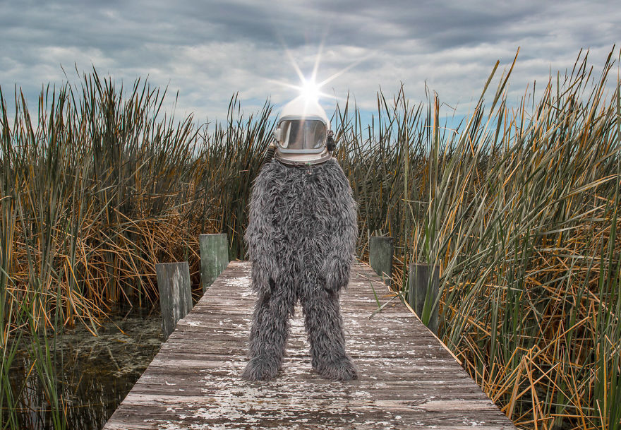  created space-age bigfoot costume summer road trip 