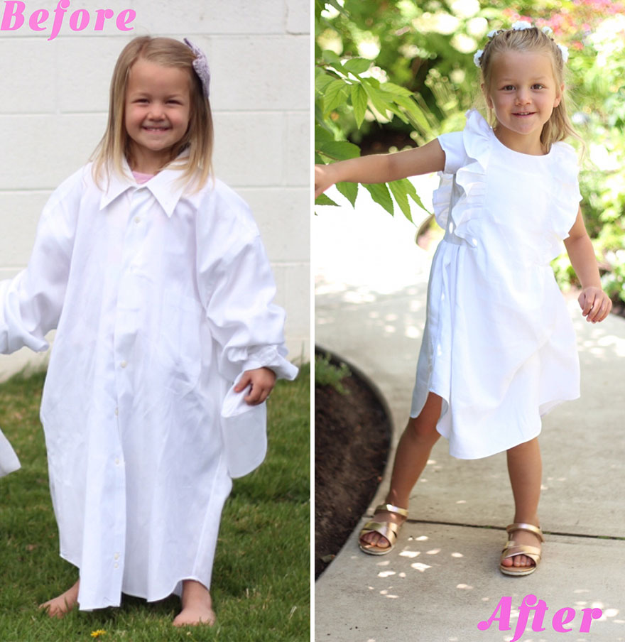 Красивые платья для девочек - из рубашек мужа. Фото до и после