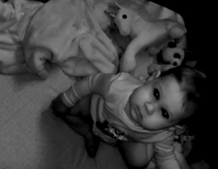 Woke Up At 3 Am, And Checked On Our Daughters Crib-Cam. A Little Disconcerting