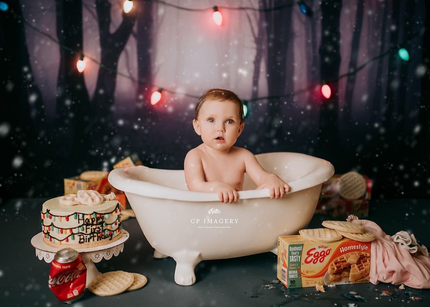  created stranger-things-themed photoshoot child 1st birthday 