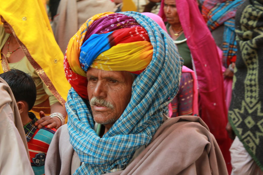Turbans  Adding Color To The Drab Brownish Desert Landscape Of Pushkar, Rajasthan In India