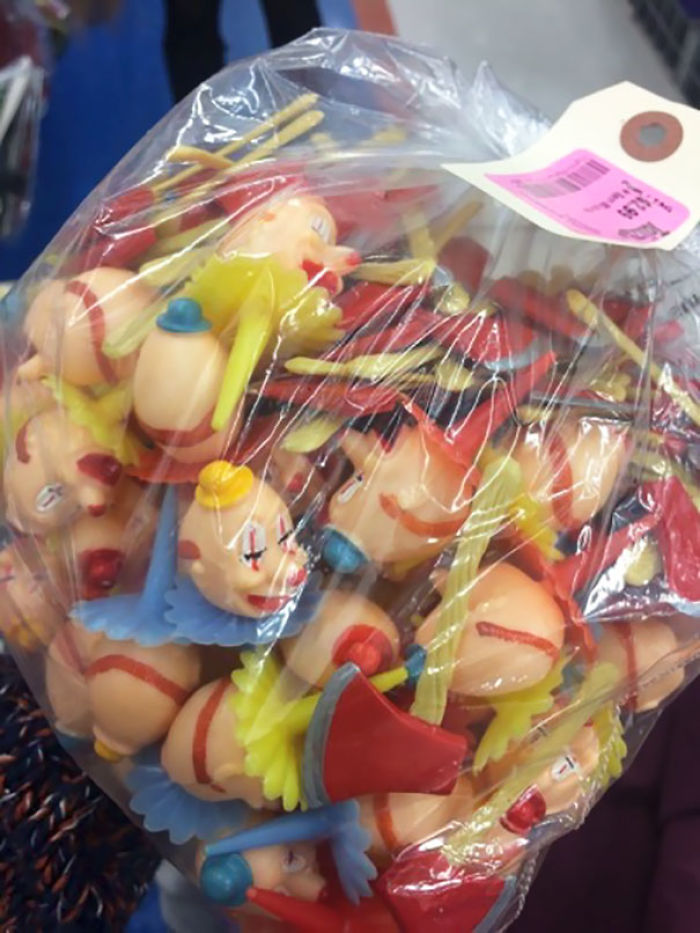Did Anyone Need An Alarmingly Large Bag Of Plastic Clown Heads And Tiny Axes?