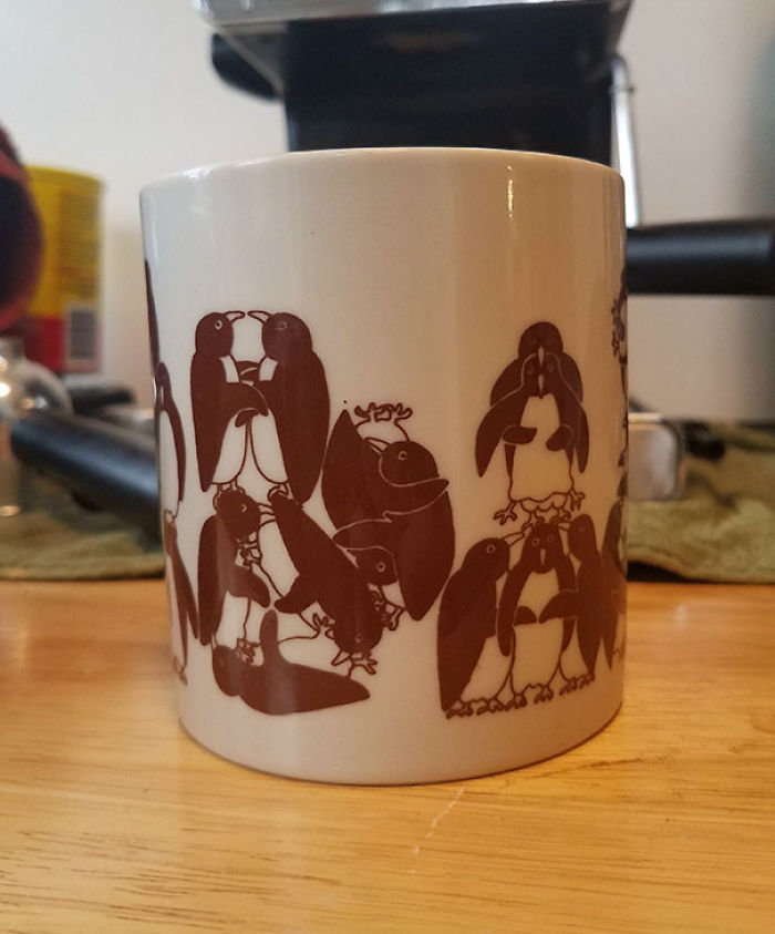 I Found A Coffee Mug Decorated With A Penguin Orgy. I Didn't Notice It Was A Penguin Orgy Until I Got Home, I Just Saw Penguins And Grabbed It