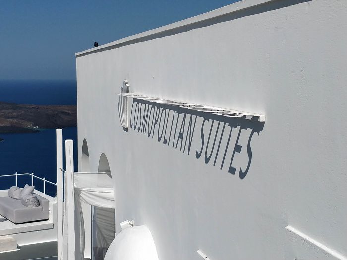 This Hotel In Santorini Has Its Name Spelled Out In Shadows