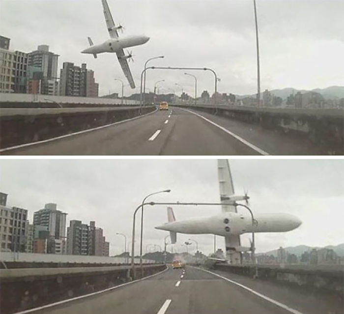 A Dash Cam Captures The Moments Before Transasia’s Flight 235 Crashed In The Keelung River In Taiwan. The Plane Carried 58 People - Only 15 Survived