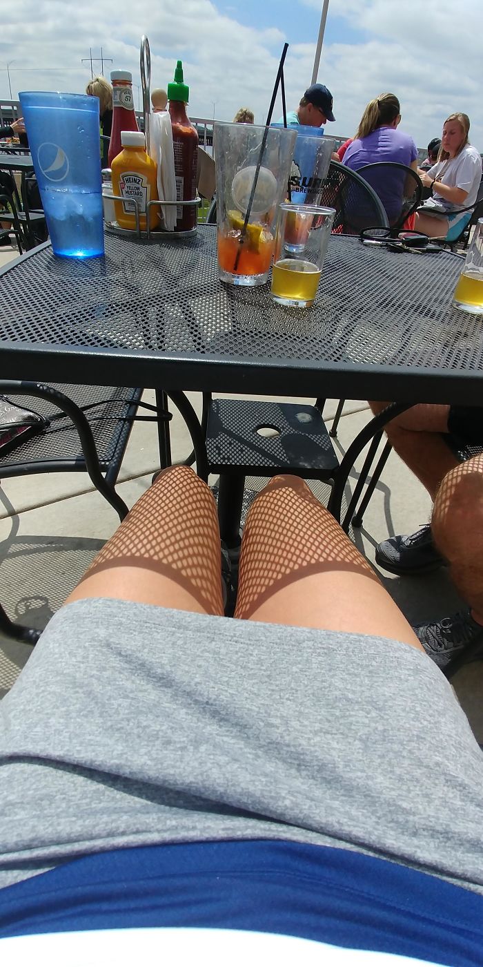The Shadow Casted By This Table Makes It Look Like I'm Wearing Fishnet Stockings