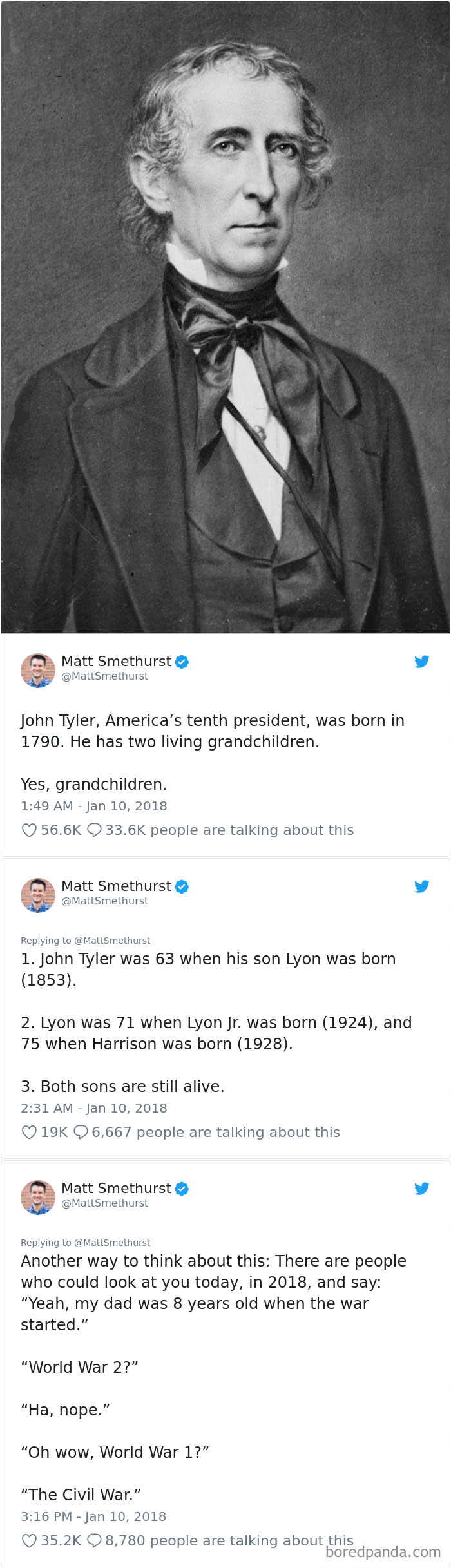 John Tyler, America's Tenth President, Was Born In 1790. He Has Two Living Grandchildren. So This Means...