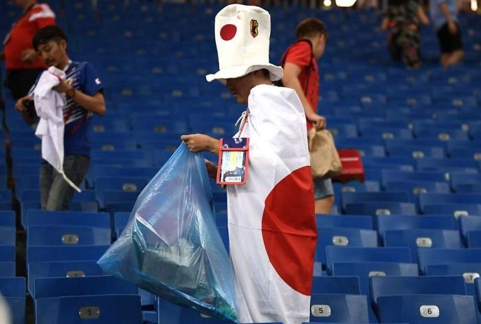 Japan Went Down To A 94th Minute Goal. And Still The Fans Stayed Behind After The Final Whistle To Collect Rubbish And Clean The Stadium