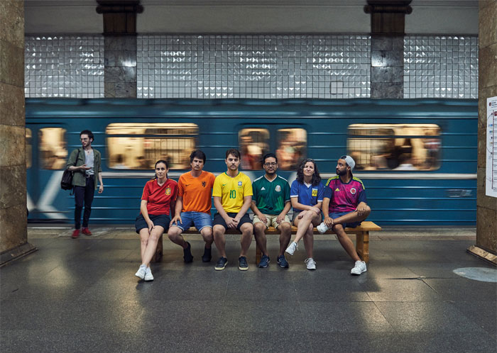 In Russia, The Act Of Displaying The LGBTQ+ Flag In Public Can Get You Arrested. So Six Activists From Latin America Resorted To Creativity: Wearing Uniforms From Their Countries' Football Teams, Turning Themselves Into The Flag And Walking Around Moscow With Pride
