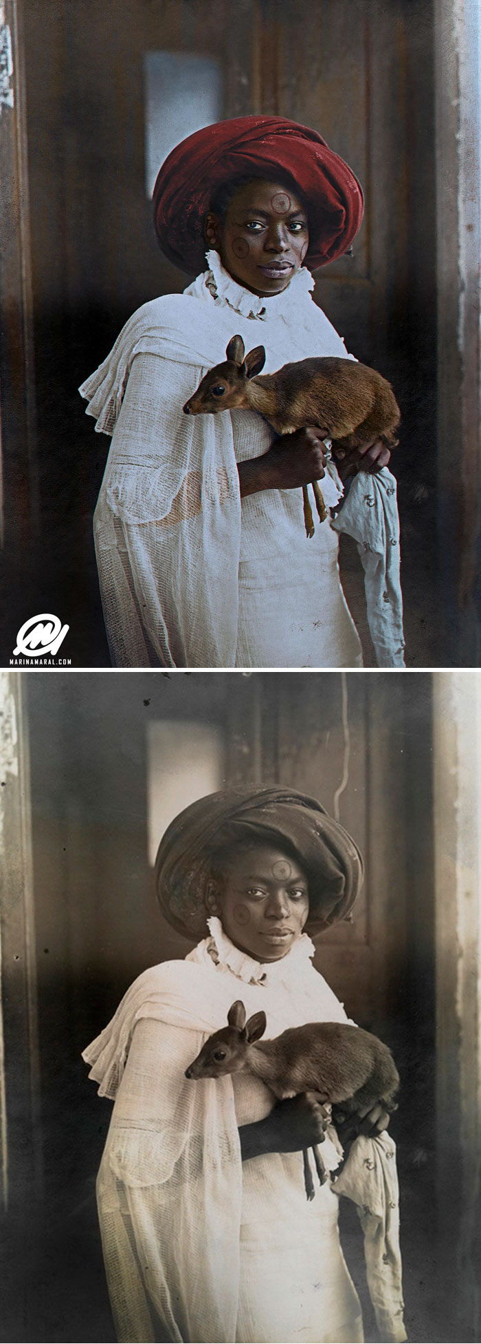 Young Kenyan Woman Holding A Dik-Dik, Mombasa, 1909