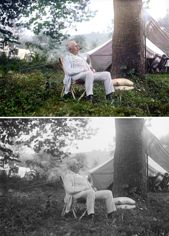 Thomas Edison Relaxing On A “Vagabonds” Camping Trip, 1921