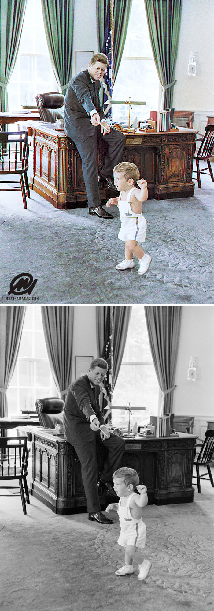 President John F. Kennedy With His Son, John F. Kennedy, Jr., In The Oval Office, White House, Washington, DC - 25 May 1962