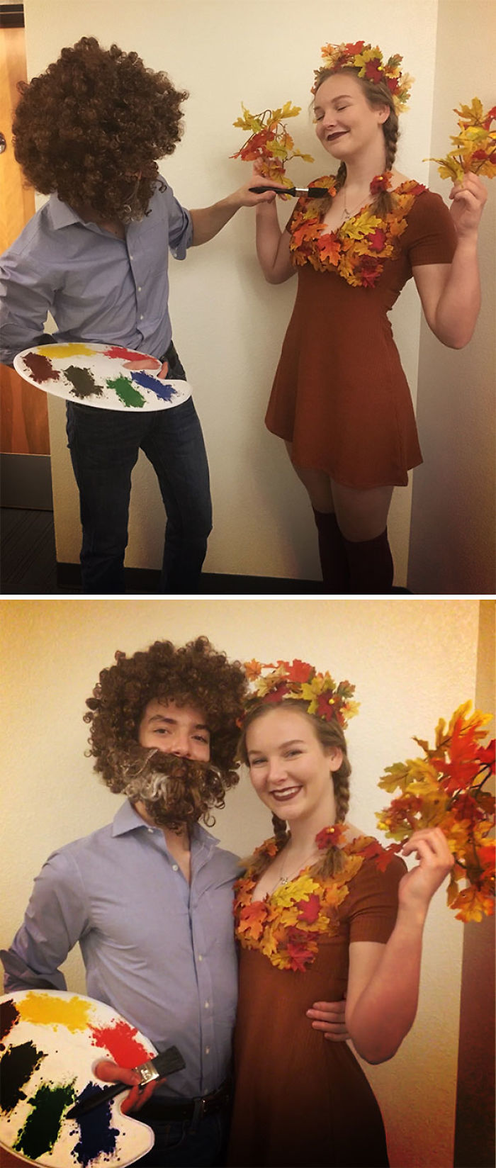 My Boyfriend And I Went As Bob Ross And A Happy Little Tree
