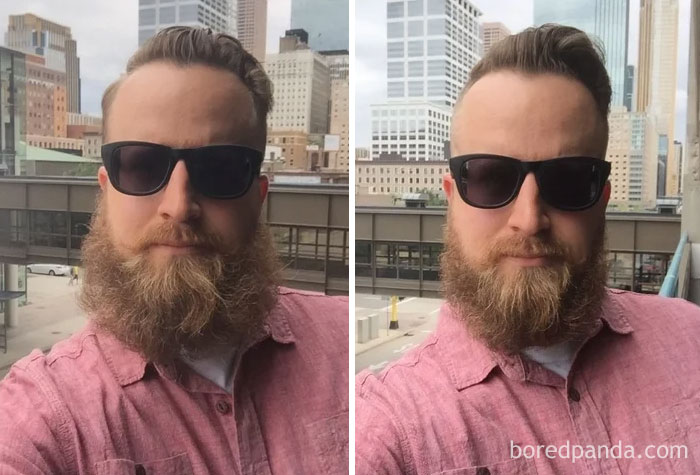 Got My First Done-By-A-Professional Beard Trim. Here's A Before And After