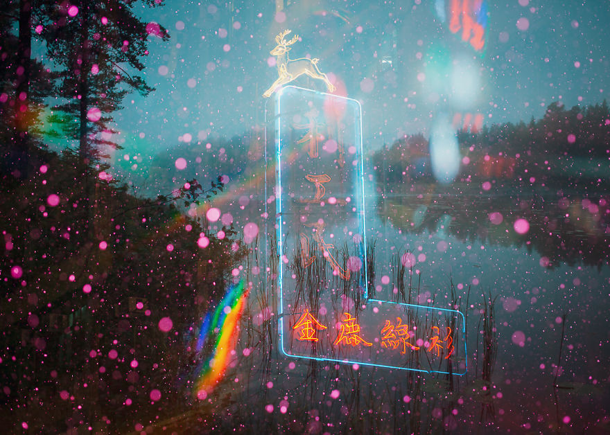 I Created In-Camera Multiple Exposures Of Scandinavian Nature And Asian Neon Lights