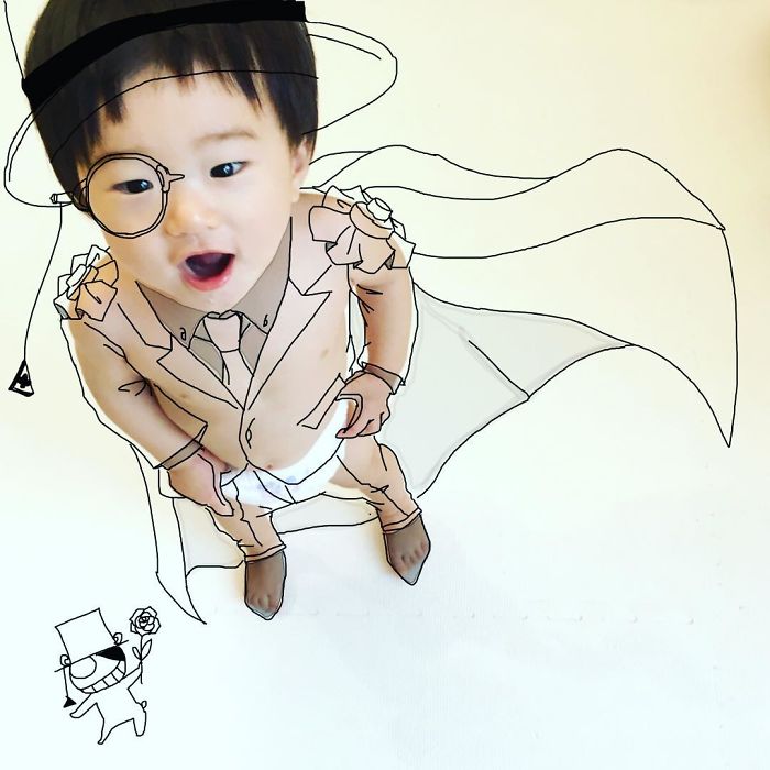 Japanese Father Of Two Draws On His Kids Photos And The Result Is Adorable (50 Pics)