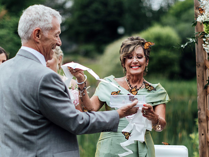 Grooms Family Releases Butterflies During Wedding To Honor His Sister Who Died, One Lands On Fathers Hand