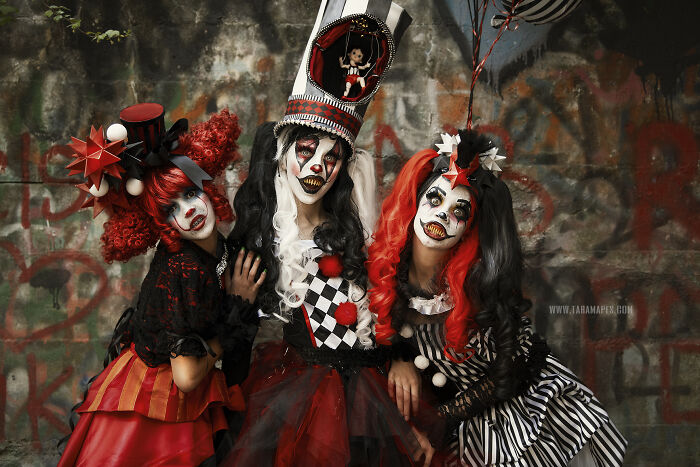  photographed dark carnival themed photoshoot create couture clowns 
